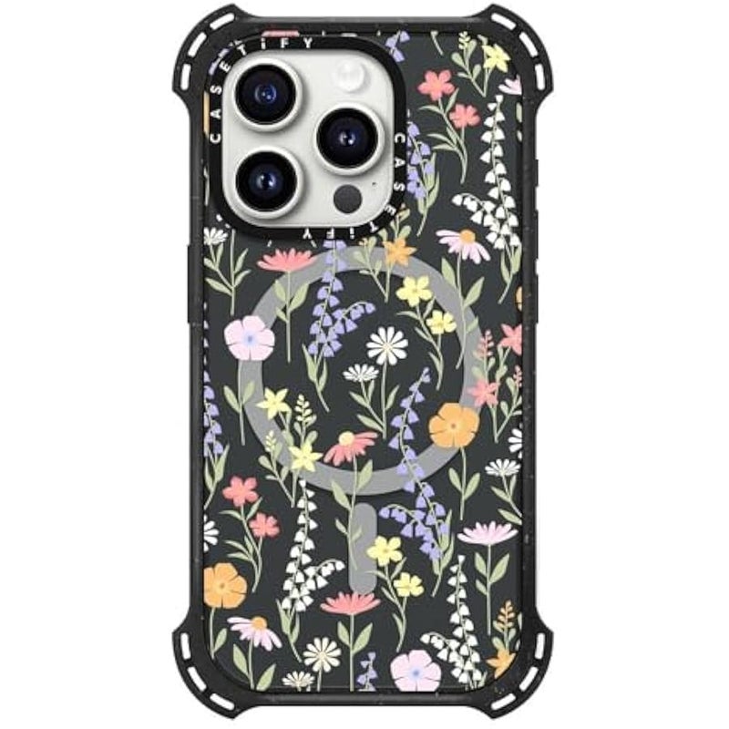 Casetify Bounce iPhone 15 Pro Case 【6X Military Grade Drop Tested / 21.3ft Drop Protection/Compatible with Magsafe】 - Cute Little Floral - Triple Black - Image 1