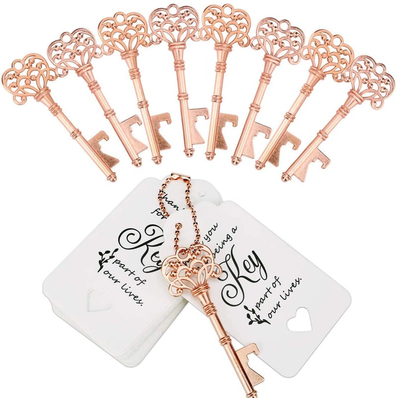 WODEGIFT 100 PCS Wedding Favors Bottle OpenerVintage Skeleton Key Bottle OpenerKey Bottle Openers with Escort Tag Cards and Key Chains Wedding Gifts for GuestRose Gold
