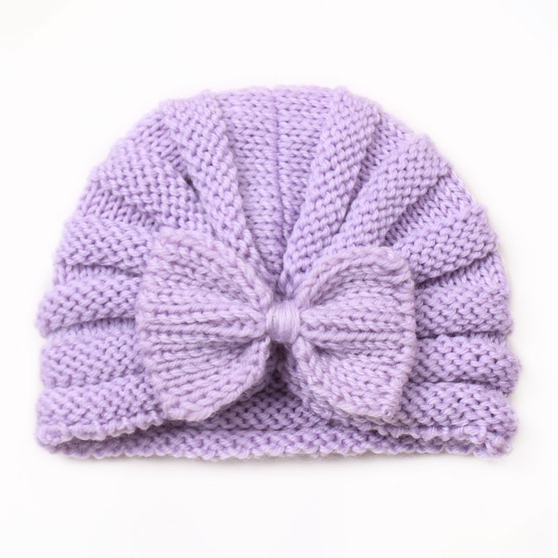 Autumn Winter Baby Butterfly Knot Knit Cap Warm Purple 