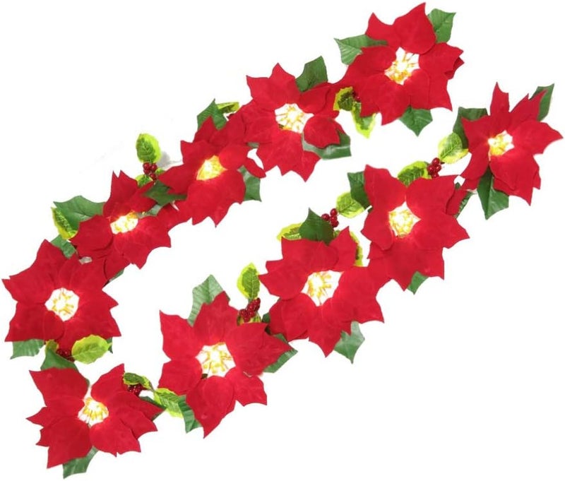 PRETYZOOM أضواء سلسلة زهور حمراء لعيد الميلاد تعمل بالبطارية لتزيين المنزل والشجرة والباب في المناسبات الاحتفالية - Image 2