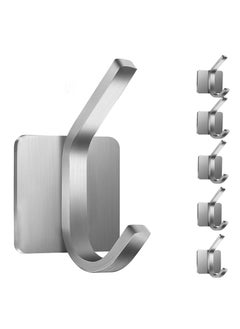 Zalcoon Towel Hook - Self Adhesive Hooks Bathroom Hooks Stainless Steel Robe Coat Hook 6-Packs (Silver)  - Image 1