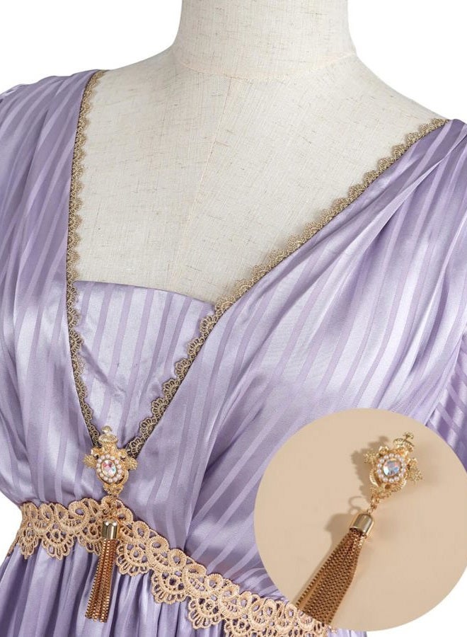 Nuoqi Regency Dresses for Women 1800s Victorian Dress Empire Waist Ball Gown with Gloves Purple, S - Image 4