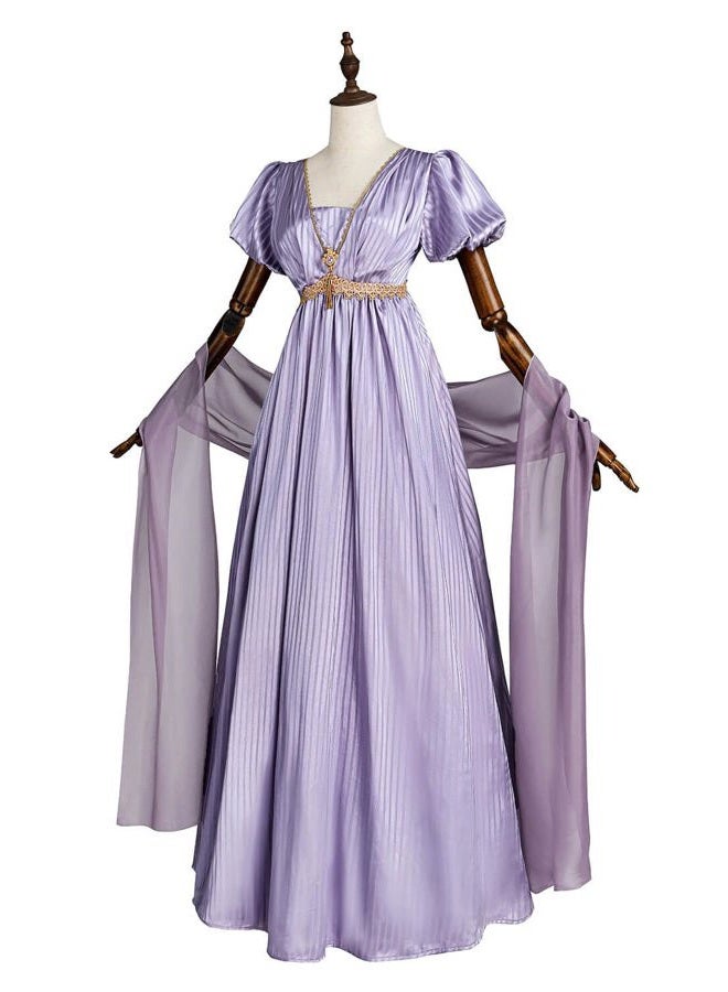 Nuoqi Regency Dresses for Women 1800s Victorian Dress Empire Waist Ball Gown with Gloves Purple, S - Image 2