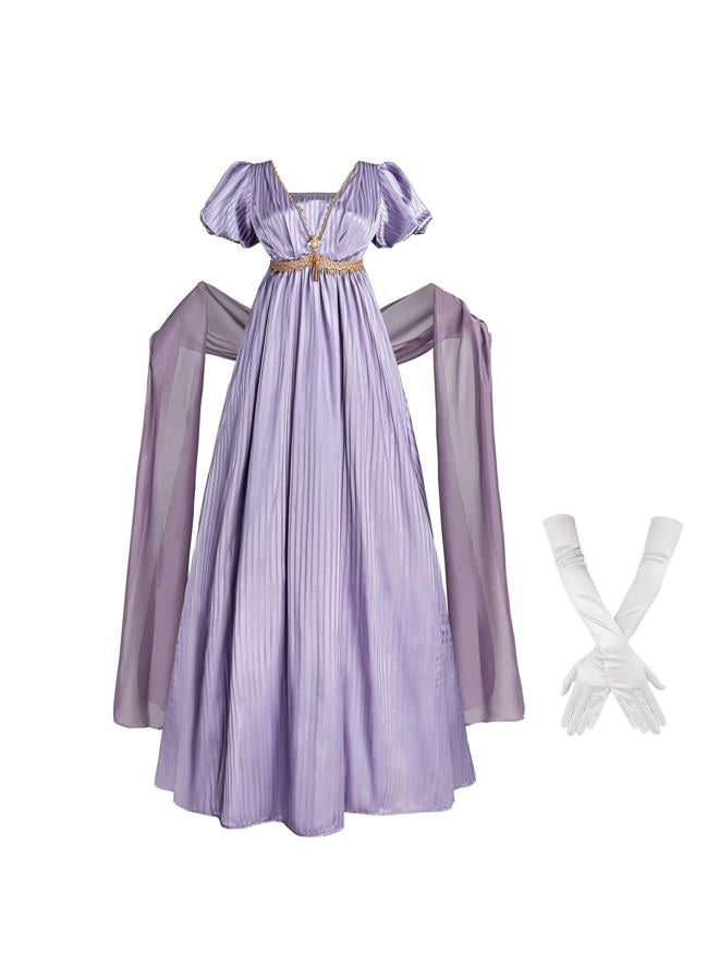 Nuoqi Regency Dresses for Women 1800s Victorian Dress Empire Waist Ball Gown with Gloves Purple, S - Image 1