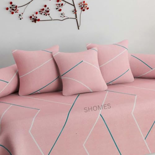 SHOMES Pure Soft Cotton Stripe Printed Diwan Set Covers 6 Pieces - 1 Single Bed Sheet (60 X 90) with 3 Cushion (16 X 16), 2 Bolster Covers (16 X 32) - Pink Color - Image 2