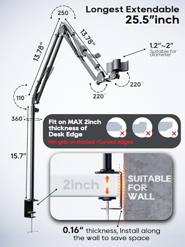 CACENCAN Boom Arm, 360° Rotatable Microphone Stand with Desk Mount, Foldable Desk Mic Arm with 3/8'' to 5/8'' Screw Adapter, Microphone Arm for Live Streaming, Gaming, Podcasting - Image 5