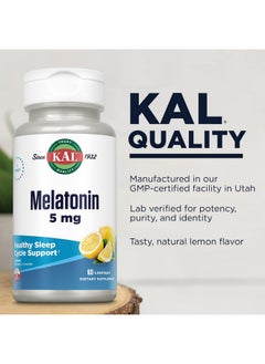 KAL KAL Melatonin 5mg Sleep Aid Lozenges, Melatonin Supplement Supports Sleep Quality, Calming Relaxation and a Healthy Sleep Cycle, with Added Vitamin B6, Vegetarian, Natural Lemon Flavor, 60 Lozenges  - Image 2