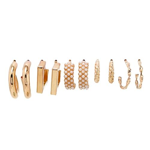MEENAZ Earrings set for women 5 pairs | Earrings for Women Girls | Fashion Gold Stud & Hoop Set | Gold Hoop & Studs Earring Pearl Stylish | Western Hoop Earrings Combo Birthday Gift Anniversary Wife - Image 1