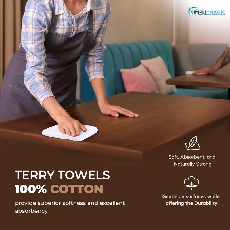 Simpli-Magic Cotton Terry Towels 14"x17" (60 Pack) – Highly Absorbent Soft Cleaning Rags – Commercial Terry Cloth for Kitchen, Bar, Restaurant (White) - Image 2