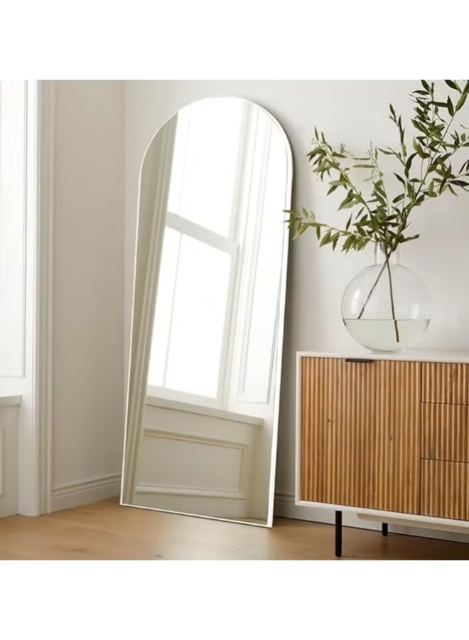 Vphom Arched Full-Length Floor Mirror White Aluminum Frame (160x50 cm) – Free-Standing, Wall-Mounted & Leaning Dressing Mirror for Bedroom, Living Room & Hallway - Image 1