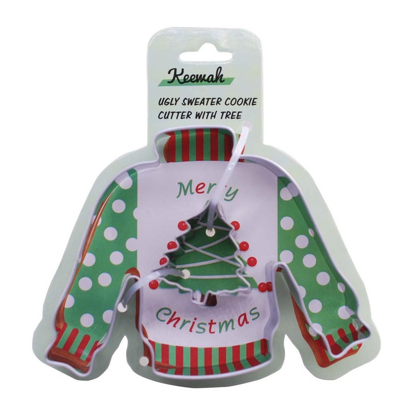 Keewah 4 inch Ugly Sweater Cookie Cutter with Mini Christmas Tree  4 sweater and 14 tree  Stainless Steel