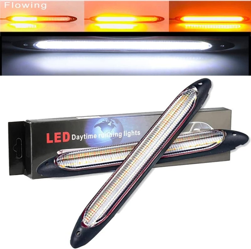 YSY Led Car DRL Daytime Running Lights Strip Waterproof 12V Auto Headlight Sequential Turn Signal Yellow Flow Day Light Universal 2Pcs (34.5cm, white and yellow) - Image 1