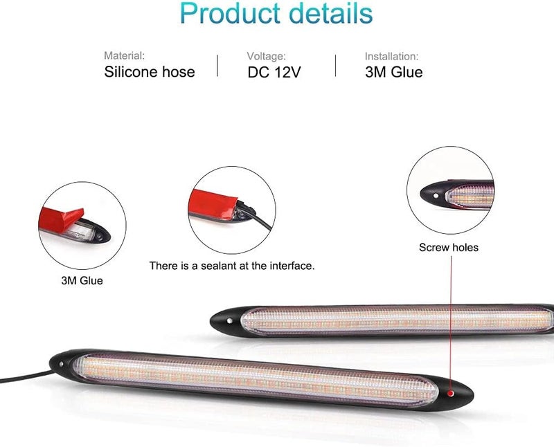 YSY Led Car DRL Daytime Running Lights Strip Waterproof 12V Auto Headlight Sequential Turn Signal Yellow Flow Day Light Universal 2Pcs (34.5cm, white and yellow) - Image 2