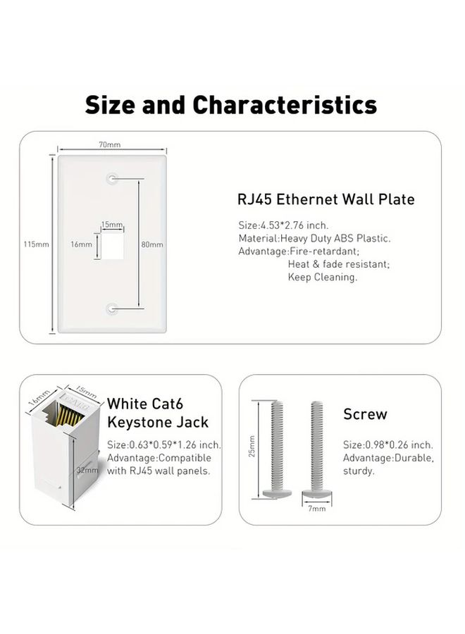 10 Pack Matte White Single Gang Ethernet Wall Plate Outlet With RJ45 Keystone Coupler - Image 2