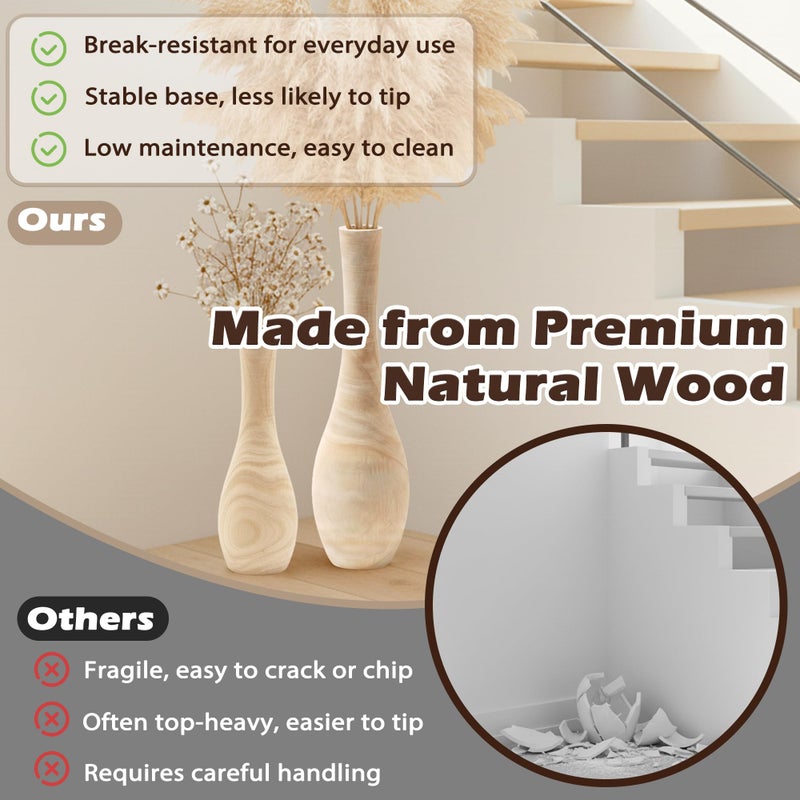AltraTech Floor Vase Home Decor, Tall Vases for Floor Set of 2 (22.2 in and 13.4in Combo Set), Wood Floor Vases Decorative Tall for Living Room, Dark - Image 5
