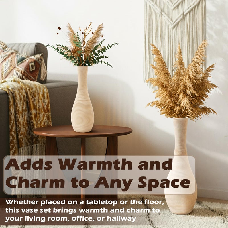 AltraTech Floor Vase Home Decor, Tall Vases for Floor Set of 2 (22.2 in and 13.4in Combo Set), Wood Floor Vases Decorative Tall for Living Room, Dark - Image 2