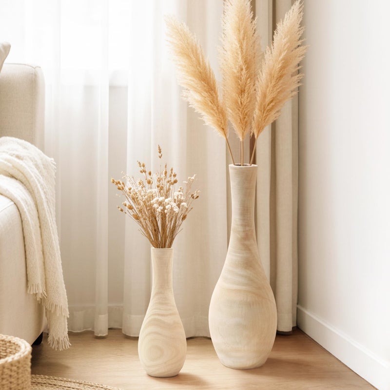 AltraTech Floor Vase Home Decor, Tall Vases for Floor Set of 2 (22.2 in and 13.4in Combo Set), Wood Floor Vases Decorative Tall for Living Room, Dark - Image 1