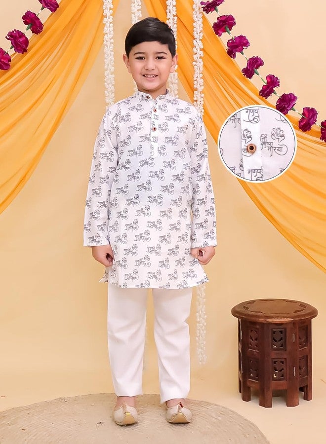 AJ DEZINES Boys Cotton Full Sleeve Letter Printed Kurta Pajama Set for Kids - Ethnic wear | Special Occasion & Traditional Outfit |Boys Kurta Set - Regular Fit (1290-G-WHITE-2-3Y-2) - Image 2