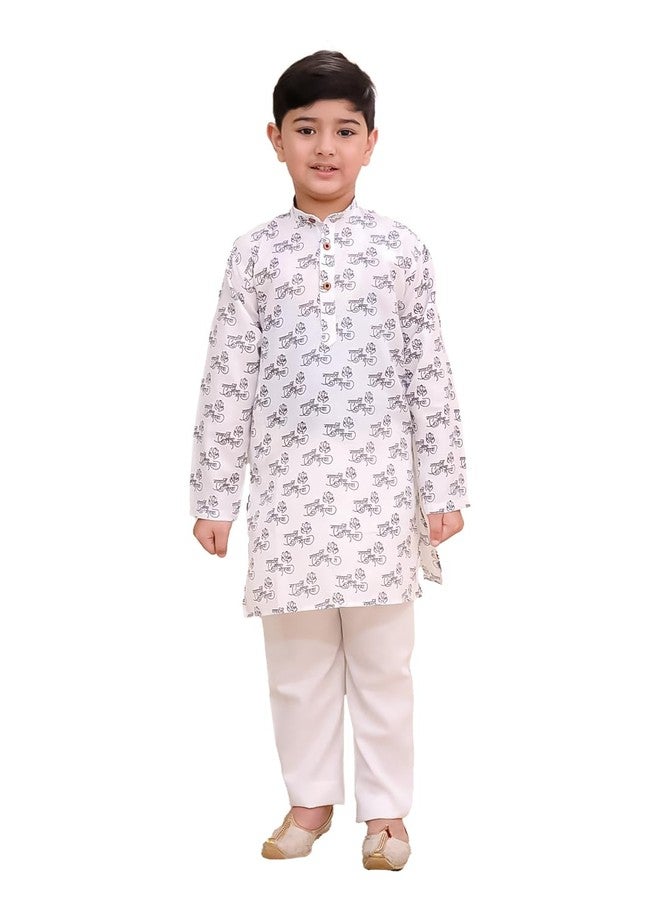 AJ DEZINES Boys Cotton Full Sleeve Letter Printed Kurta Pajama Set for Kids - Ethnic wear | Special Occasion & Traditional Outfit |Boys Kurta Set - Regular Fit (1290-G-WHITE-2-3Y-2) - Image 1