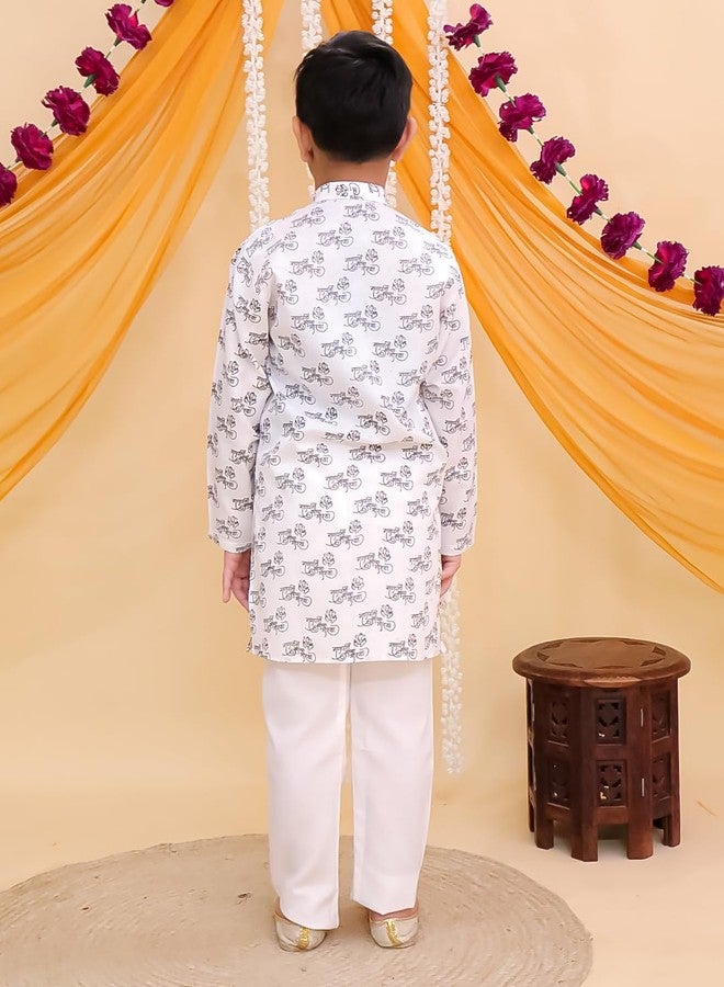 AJ DEZINES Boys Cotton Full Sleeve Letter Printed Kurta Pajama Set for Kids - Ethnic wear | Special Occasion & Traditional Outfit |Boys Kurta Set - Regular Fit (1290-G-WHITE-2-3Y-2) - Image 3