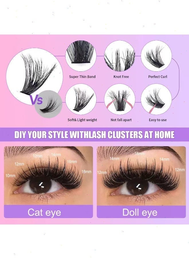 Lash Clusters Kit - Lash Clusters 30D40D50D Lashes 6D Curl Eyelash Clusters Fluffy Natural Lash Extension Kit with Bond and Seal False Eyelashes DIY at Home 300pcs - Image 3