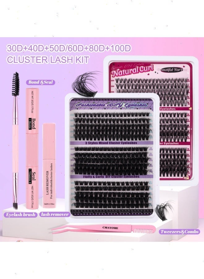 Lash Clusters Kit - Lash Clusters 30D40D50D Lashes 6D Curl Eyelash Clusters Fluffy Natural Lash Extension Kit with Bond and Seal False Eyelashes DIY at Home 300pcs - Image 2