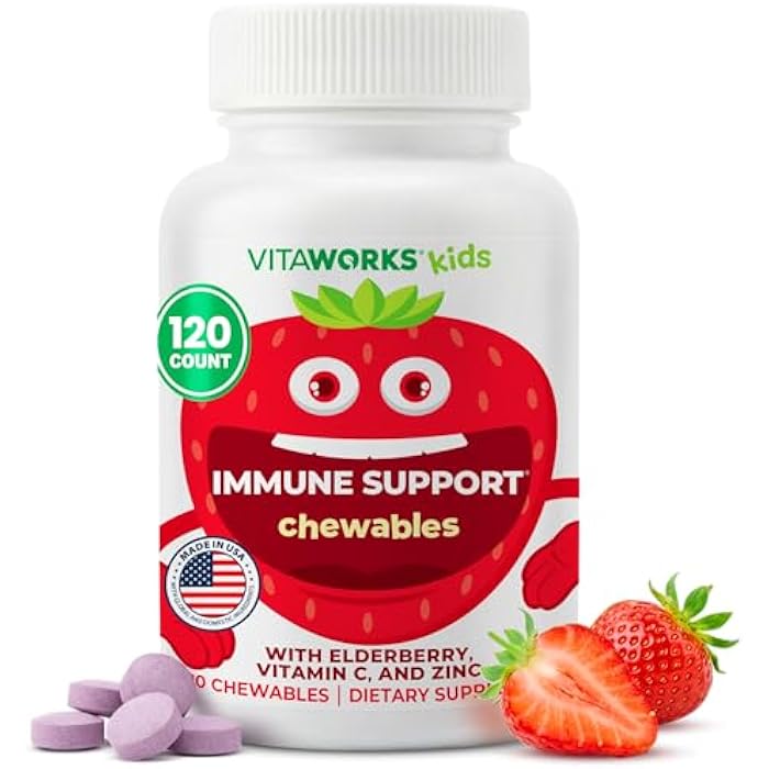 VitaWorks Kids Elderberry With Zinc and Vitamin C - Immune Support Supplement Chewable Tablets - Tasty Natural Mixed Berry Flavor - Vegan, Vegetarian, Gluten Free, Non-GMO, for Children, 120 Chewables - Image 1