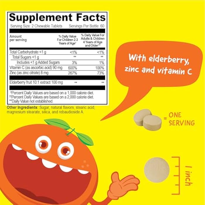 VitaWorks Kids Elderberry With Zinc and Vitamin C - Immune Support Supplement Chewable Tablets - Tasty Natural Mixed Berry Flavor - Vegan, Vegetarian, Gluten Free, Non-GMO, for Children, 120 Chewables - Image 2