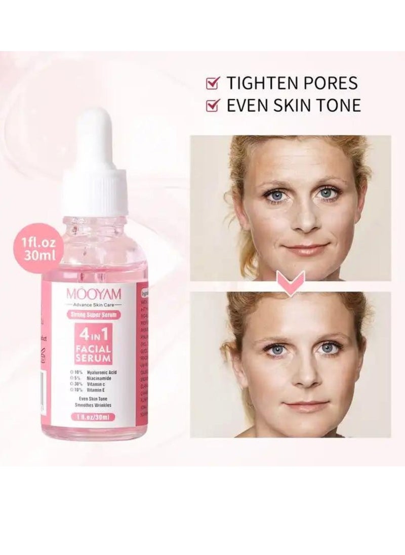 MOOYAM - 4 in 1 Facial Serum Vitamin C Serum for Face Vitamin C Facial Serums with Hyaluronic Acid Niacinamide Vitamin E Brightening Anti Aging Facial Serum for Dark Spots Fine Lines and Wrinkles 30ml - Image 1