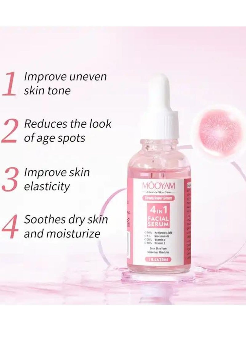 MOOYAM - 4 in 1 Facial Serum Vitamin C Serum for Face Vitamin C Facial Serums with Hyaluronic Acid Niacinamide Vitamin E Brightening Anti Aging Facial Serum for Dark Spots Fine Lines and Wrinkles 30ml - Image 1