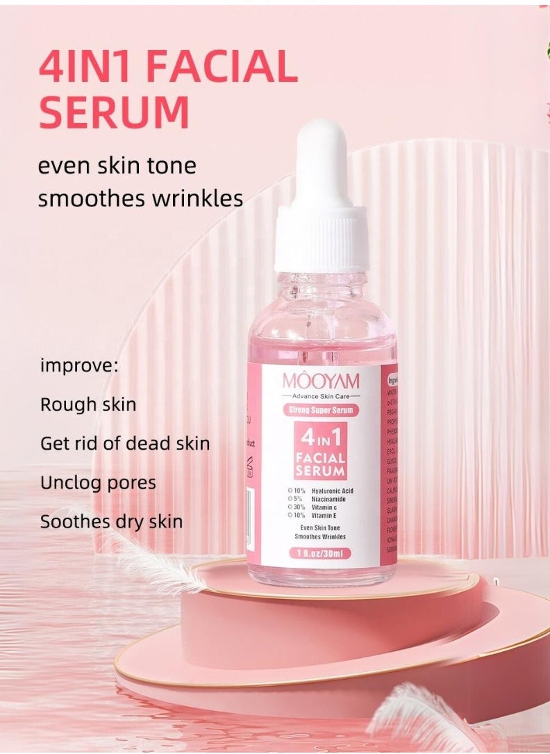 MOOYAM - 4 in 1 Facial Serum Vitamin C Serum for Face Vitamin C Facial Serums with Hyaluronic Acid Niacinamide Vitamin E Brightening Anti Aging Facial Serum for Dark Spots Fine Lines and Wrinkles 30ml - Image 1