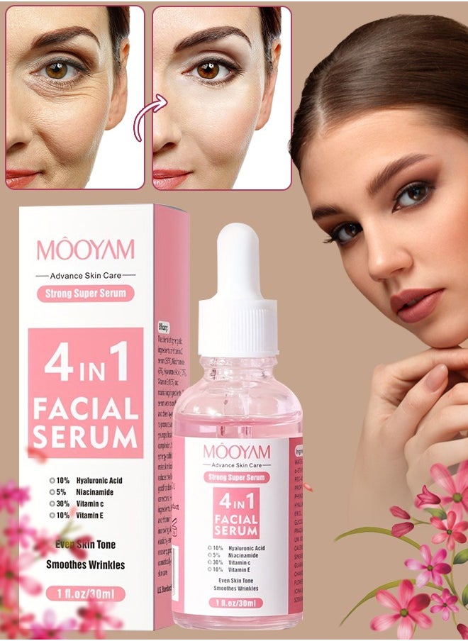 MOOYAM - 4 in 1 Facial Serum Vitamin C Serum for Face Vitamin C Facial Serums with Hyaluronic Acid Niacinamide Vitamin E Brightening Anti Aging Facial Serum for Dark Spots Fine Lines and Wrinkles 30ml - Image 1