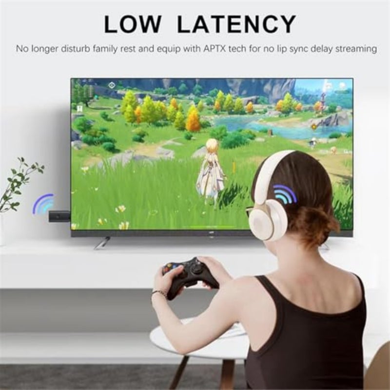 USB Bluetooth 5.2 Transmitter for 2 Wireless Headphones, Low Latency Wireless Audio Adapter compatible with TV, PC, for PS4, for Airplane and Gym Equipment using 3.5mm Jack Connection - Image 2