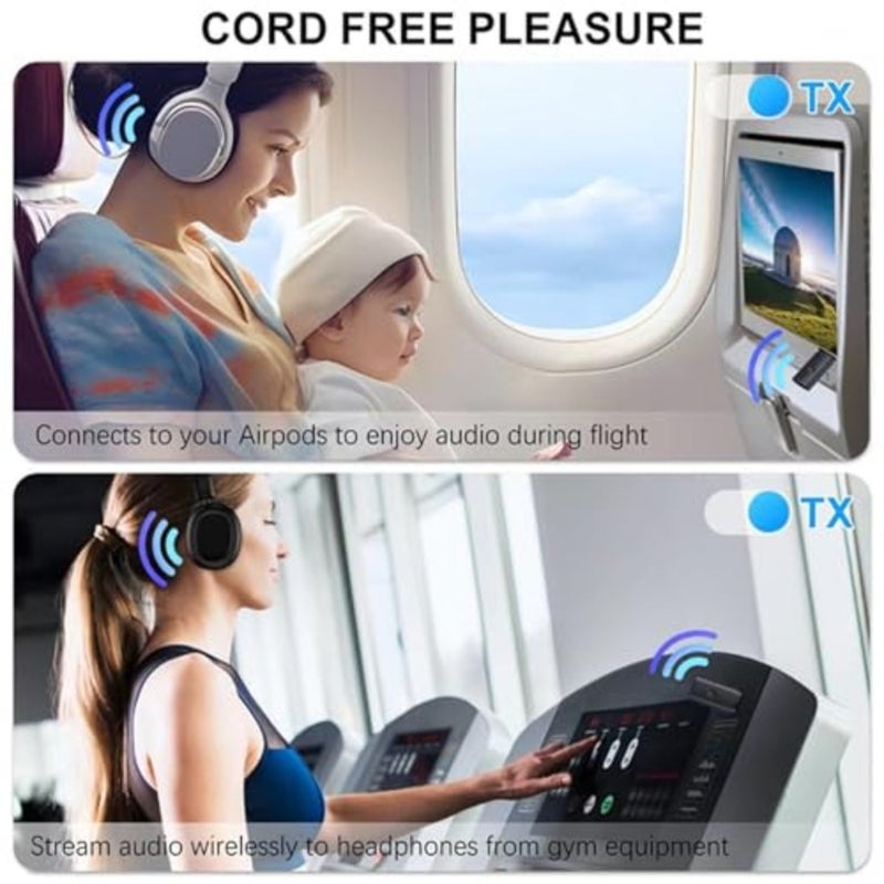 USB Bluetooth 5.2 Transmitter for 2 Wireless Headphones, Low Latency Wireless Audio Adapter compatible with TV, PC, for PS4, for Airplane and Gym Equipment using 3.5mm Jack Connection - Image 3