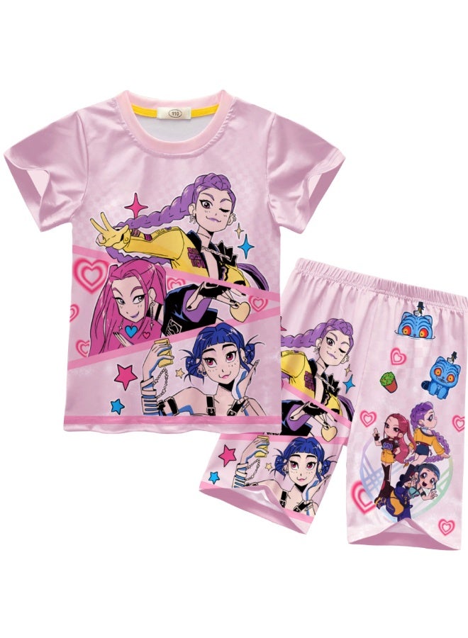 general K-Pop Demon Hunters Printed Short Sleeve and Shorts Set Multiple Sizes Soft Breathable Casual Loungewear Tracksuit for Fans Daily Wear - Image 1
