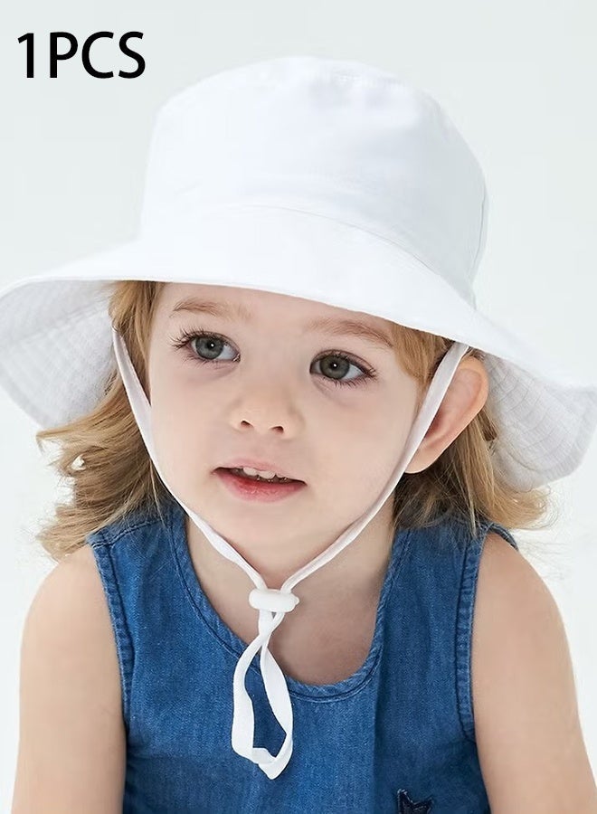 KANGLI Summer Toddler Bucket Hat Wide Brim Adjustable Beach Hats for Boys Girls Sun Protection Beach Hat Baby Hats（white） - Image 1