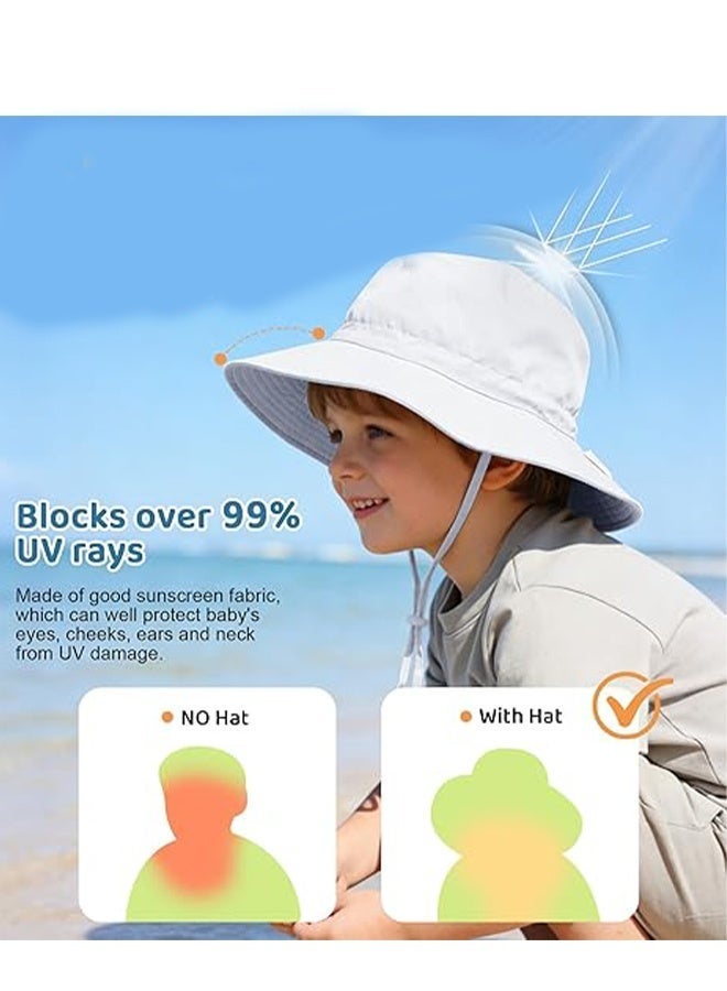 KANGLI Summer Toddler Bucket Hat Wide Brim Adjustable Beach Hats for Boys Girls Sun Protection Beach Hat Baby Hats（white） - Image 3