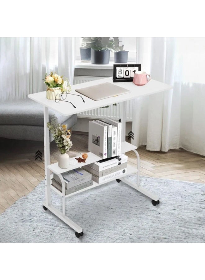 شي ون طاولة لابتوب قابلة للتعديل من SHEE ONE بلون أبيض أنيق | طاولة متحركة للعمل والدراسة بارتفاع قابل للتعديل من 60 إلى 85 سم | طاولة طعام على السرير وطاولة بجانب السرير و الكنب مع رف تخزين إضافي | مناسبة للمساحات الصغيرة – الأبعاد: 40×60 سم - Image 1