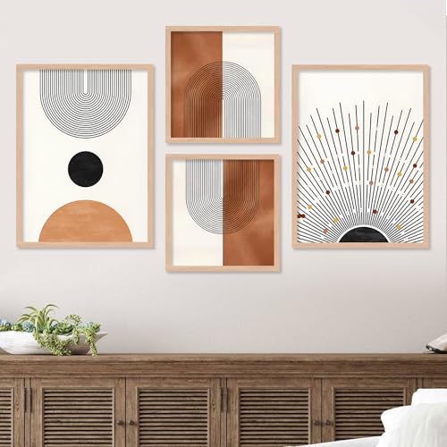 walllane Wood - Minimal Art Framed Painting/Poster For Living Room /Frames For Wall Decor (10 Inch X 13 Inch) Set Of 4 Cate- 036 - Image 1