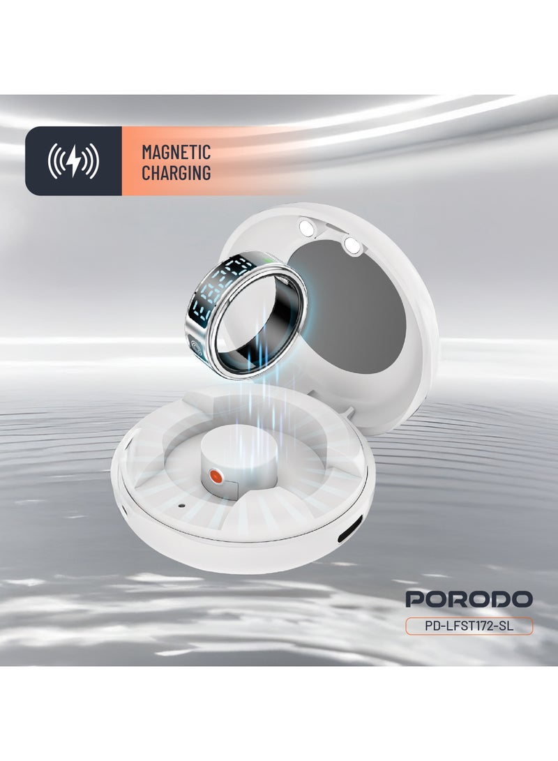 porodo FitSync Smart Ring with Digital Display and Touch Scroll Function / Number 7 Ring Size (17.3mm Diameter) / IP68 Water Resistant / Health Monitoring - Silver  - Image 3