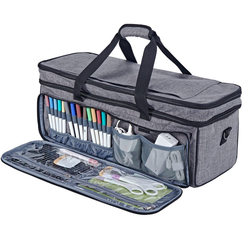 HOMEST Double Layer Carrying Case with Mat Pocket for Cricut Maker 4, Explore 4, Multi Front Pockets for Accessories and Supplies, Grey - Image 3