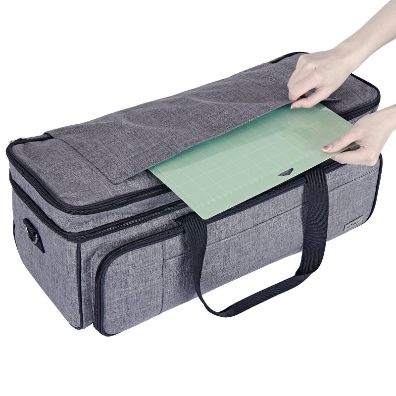 HOMEST Double Layer Carrying Case with Mat Pocket for Cricut Maker 4, Explore 4, Multi Front Pockets for Accessories and Supplies, Grey - Image 2