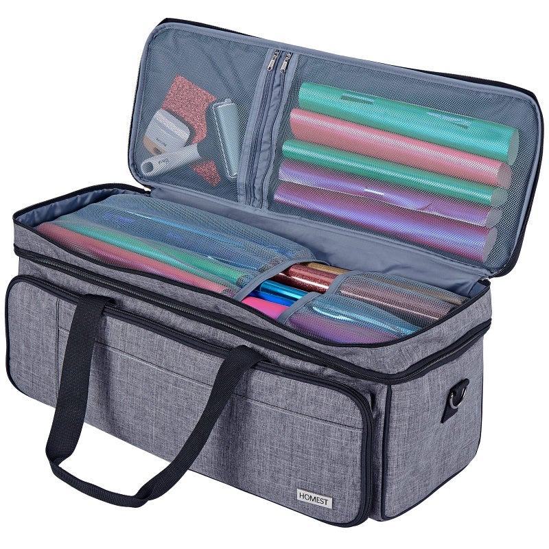 HOMEST Double Layer Carrying Case with Mat Pocket for Cricut Maker 4, Explore 4, Multi Front Pockets for Accessories and Supplies, Grey - Image 4