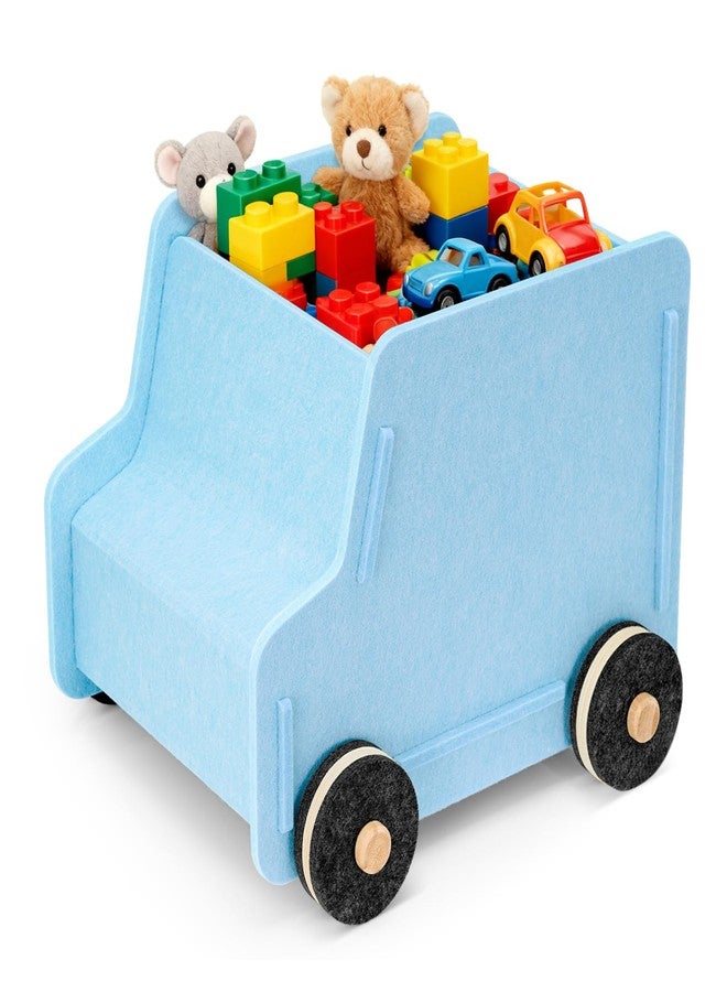 QUEENLINK Toy Storage Box with Wheels, Soft Felt Toy Organizers and Storage for Kids, 17" x 12" x 12", 10 Gal, Multifunction Toy Chest for Living Room, Playroom, Nursery - Light Blue - Image 1