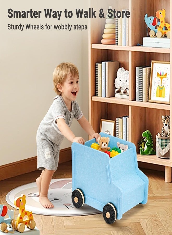 QUEENLINK Toy Storage Box with Wheels, Soft Felt Toy Organizers and Storage for Kids, 17" x 12" x 12", 10 Gal, Multifunction Toy Chest for Living Room, Playroom, Nursery - Light Blue - Image 4