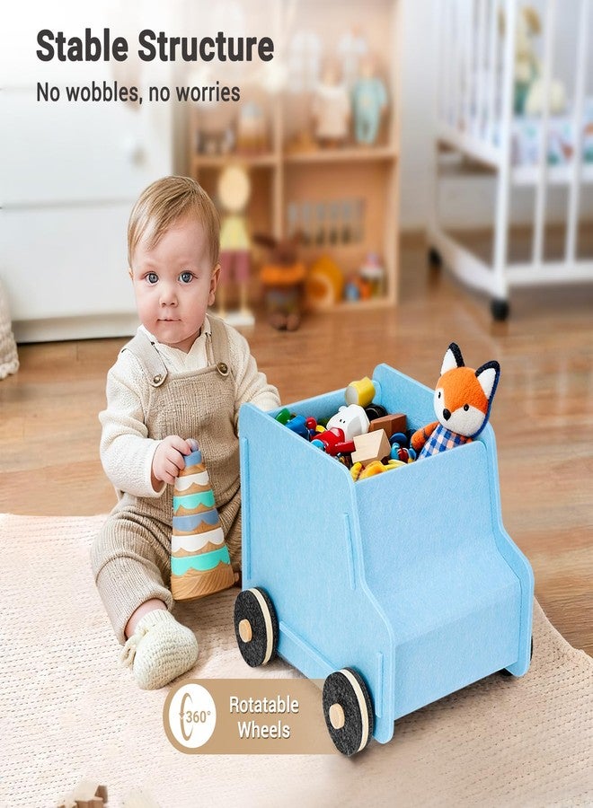 QUEENLINK Toy Storage Box with Wheels, Soft Felt Toy Organizers and Storage for Kids, 17" x 12" x 12", 10 Gal, Multifunction Toy Chest for Living Room, Playroom, Nursery - Light Blue - Image 3