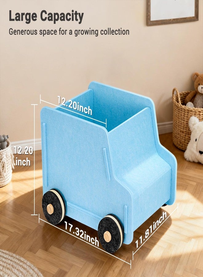QUEENLINK Toy Storage Box with Wheels, Soft Felt Toy Organizers and Storage for Kids, 17" x 12" x 12", 10 Gal, Multifunction Toy Chest for Living Room, Playroom, Nursery - Light Blue - Image 2
