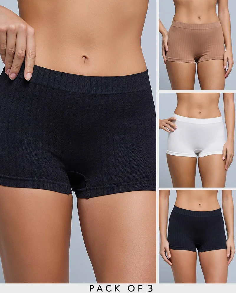 R&B 3 Pack Ribbed Seamfree Boyshorts