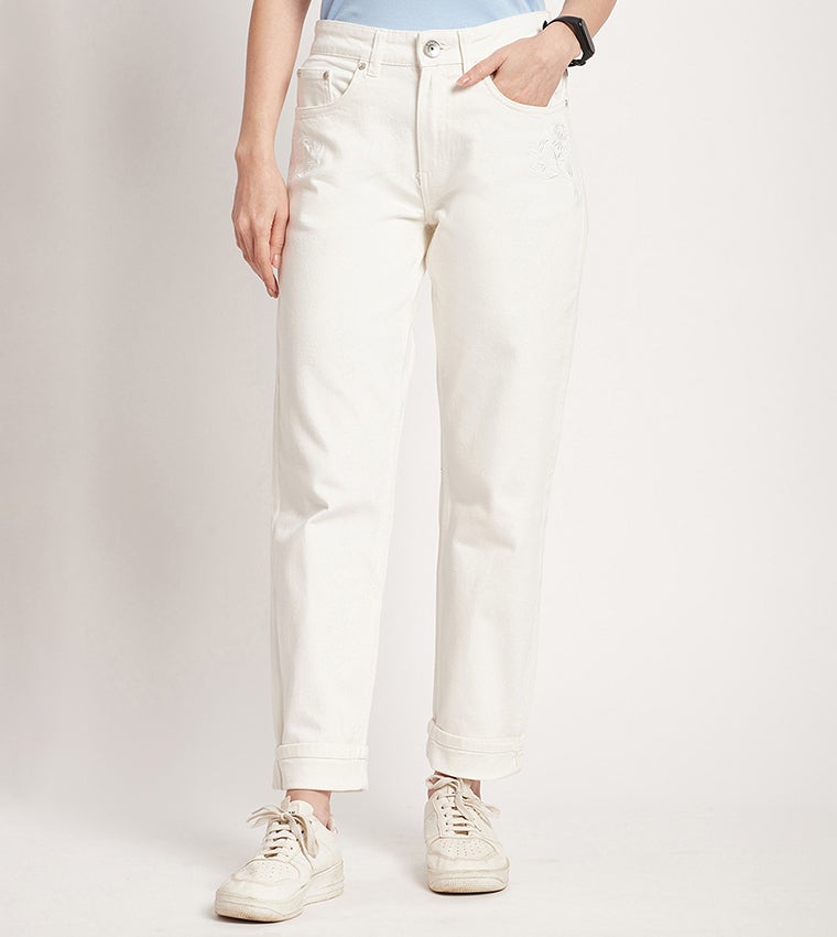 Beverly Hills Polo Club Loose White Lightly Washed Mid Rise Jeans