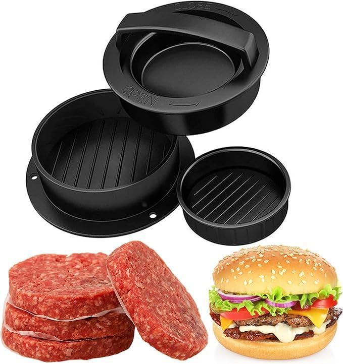 Sevia Hamburger Press Patty Maker Burger Press 3 in 1 NonStick Meat Beef Veggie Hamburger Mold Kitchen Gadgets to Make Patty for Stuffed Slider BBQ Barbecue Grilling - Image 1
